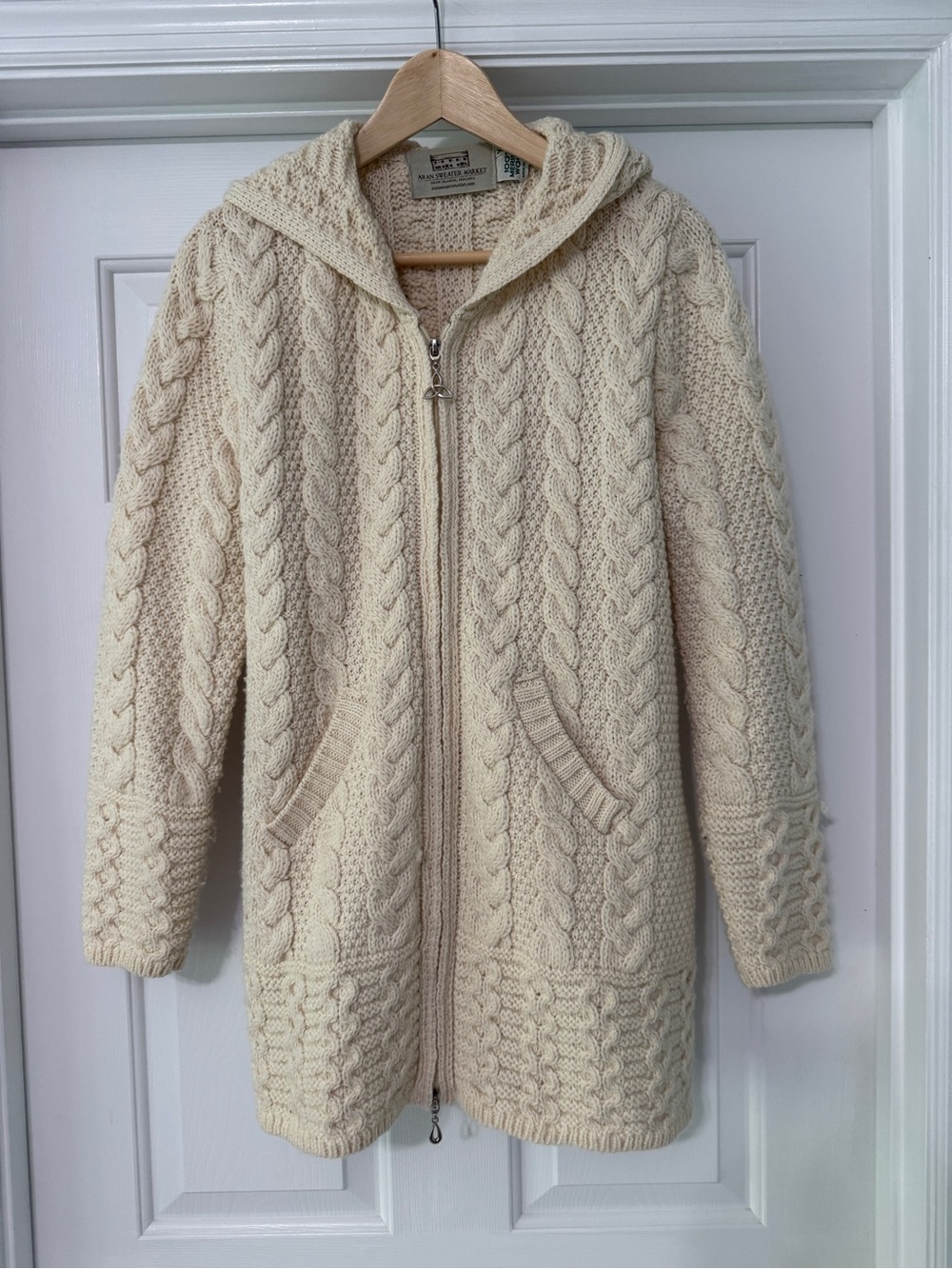 Vintage-Inspired Cream Cable Knit Zip Hoodie Sweater